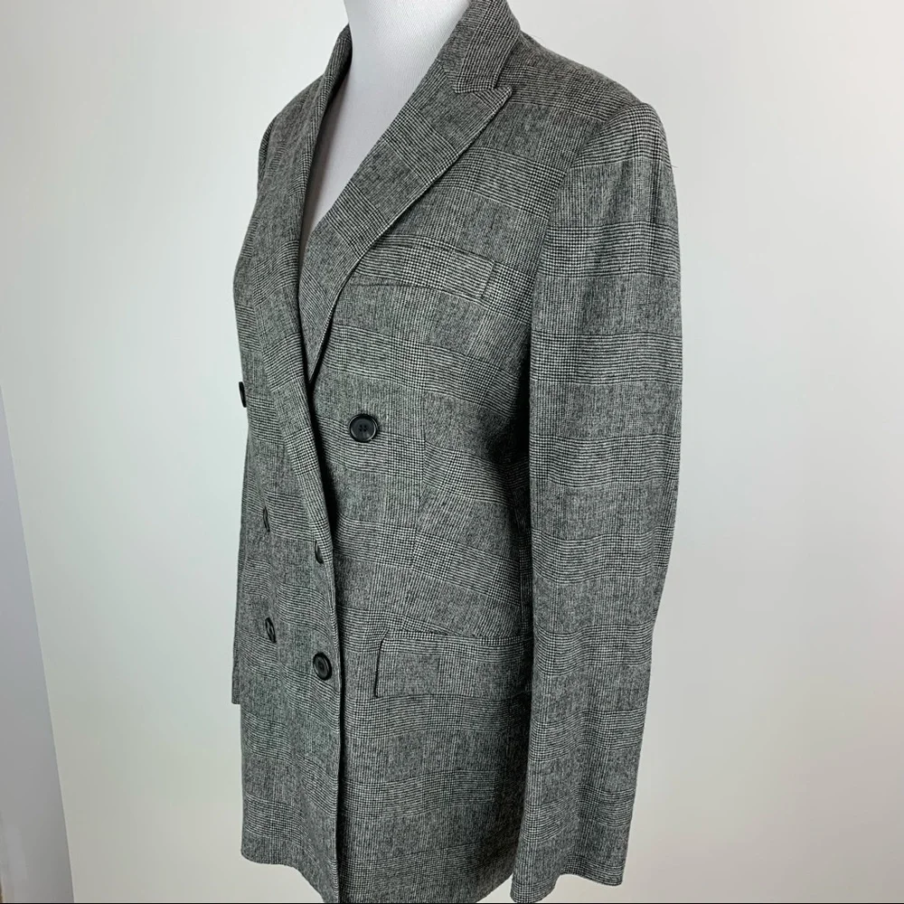 ZARA Black Plaid Double Breasted Blazer Medium - Picture 8 of 16